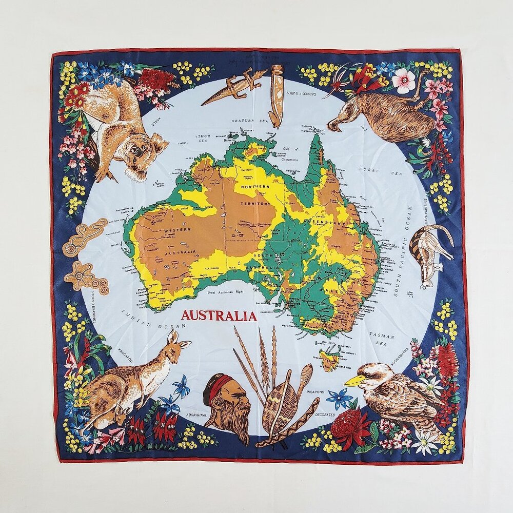 Vintage Heil Scarf Australia 27" Square Blue Souvenir Outback